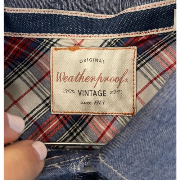 Weatherproof Vintage Denim Chambray Blue Button-Down Shirt Large - Picture 4 of 9